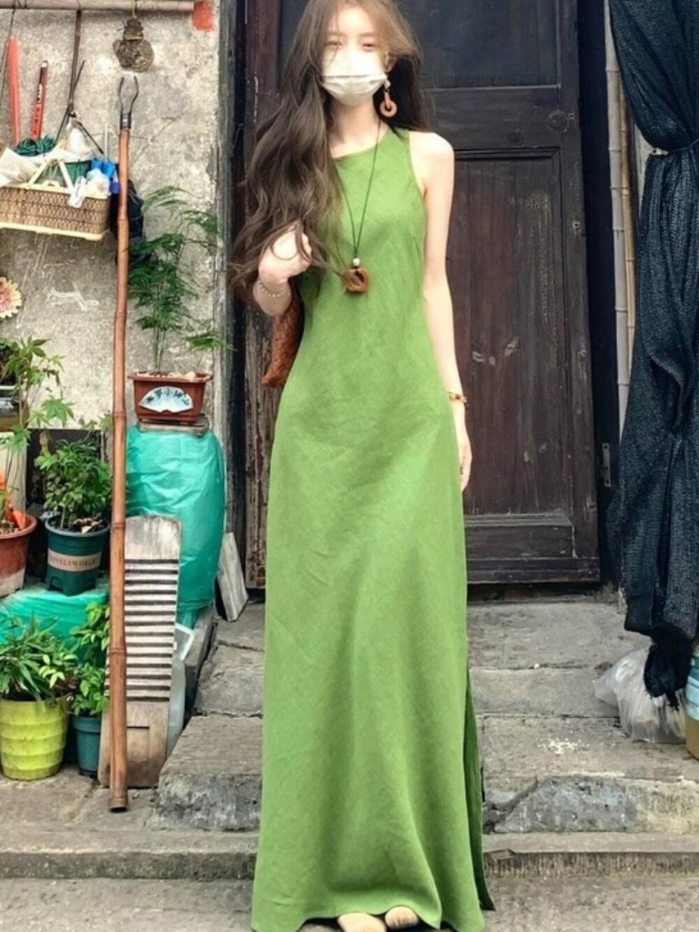 Women's Green Sleeveless Vest Dress